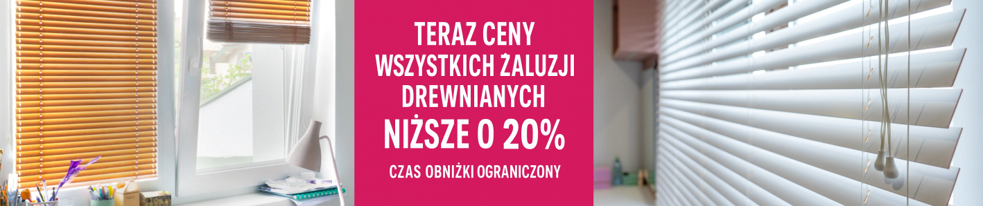 Baner z obniżką cen żaluzji drewnianych